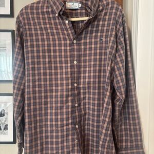 Men's Plaid Button-Down Shirt - Navy and Tan